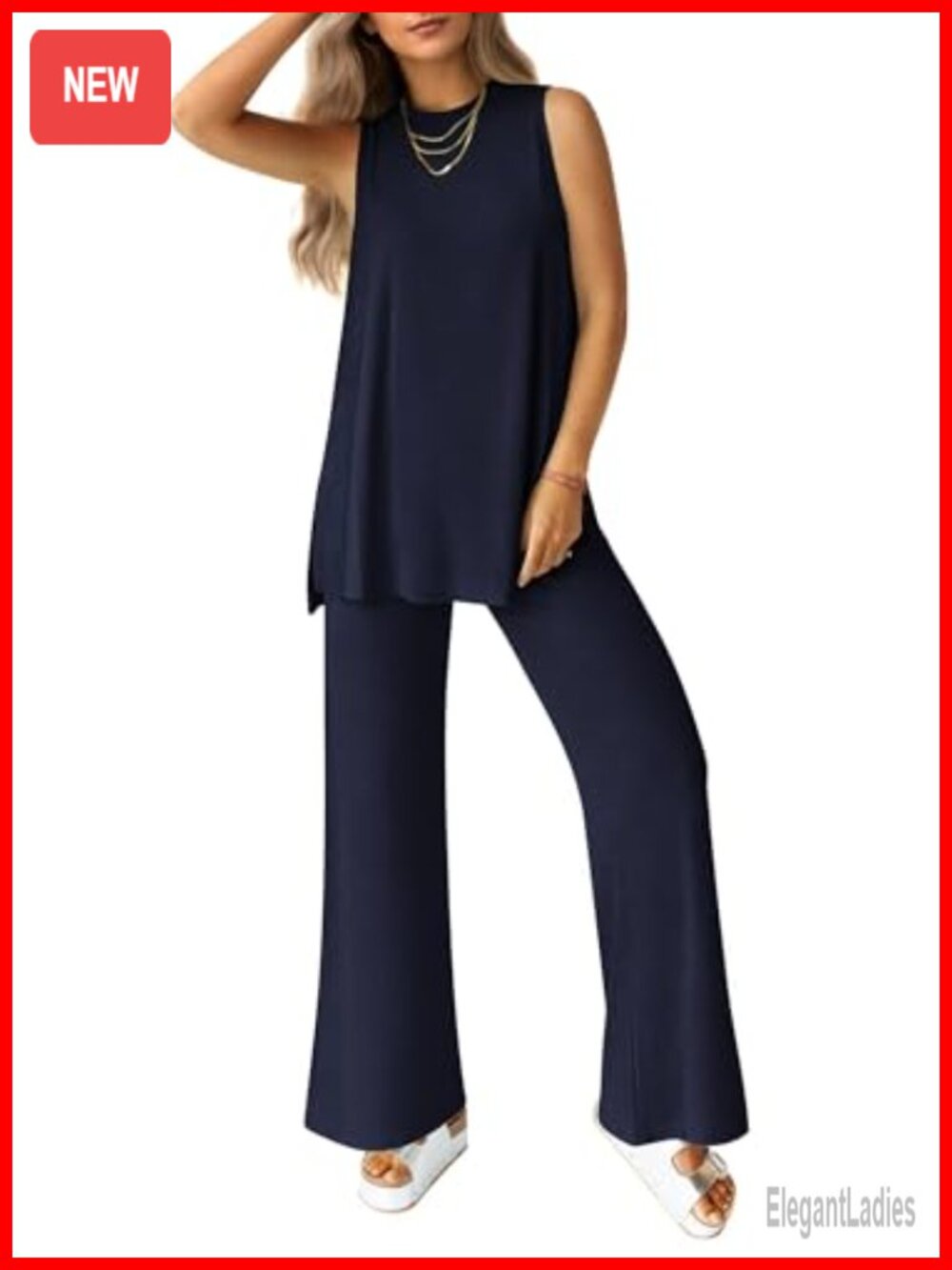 Women 2 Piece Tank Top Wide Leg Pants Lounge Set Tracksuit